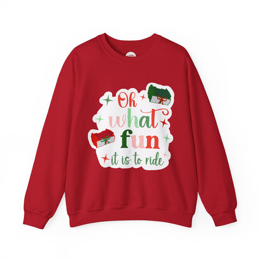 Oh What Fun It Is To Ride sweatshirt inspired by classic elevated ride