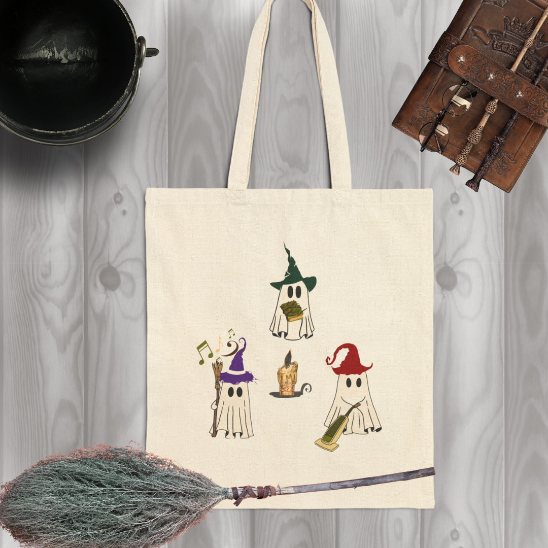 Ghostly Witch Sisters Cotton Canvas Tote Bag