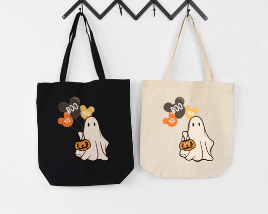 Boo To You Trick or Treat Ghost Cotton Canvas Tote Bag