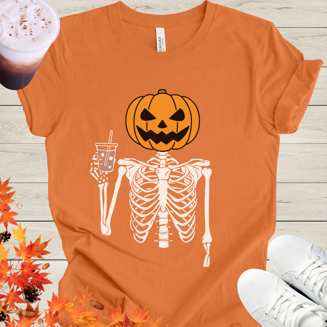 Pumpkin Spice Skeleton Coffee T-Shirt