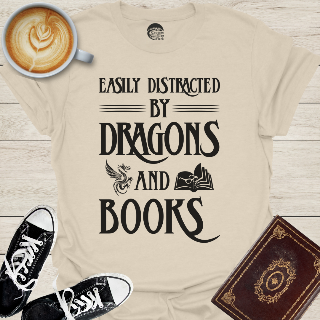 Easily Distracted by Books & Dragons T-Shirt