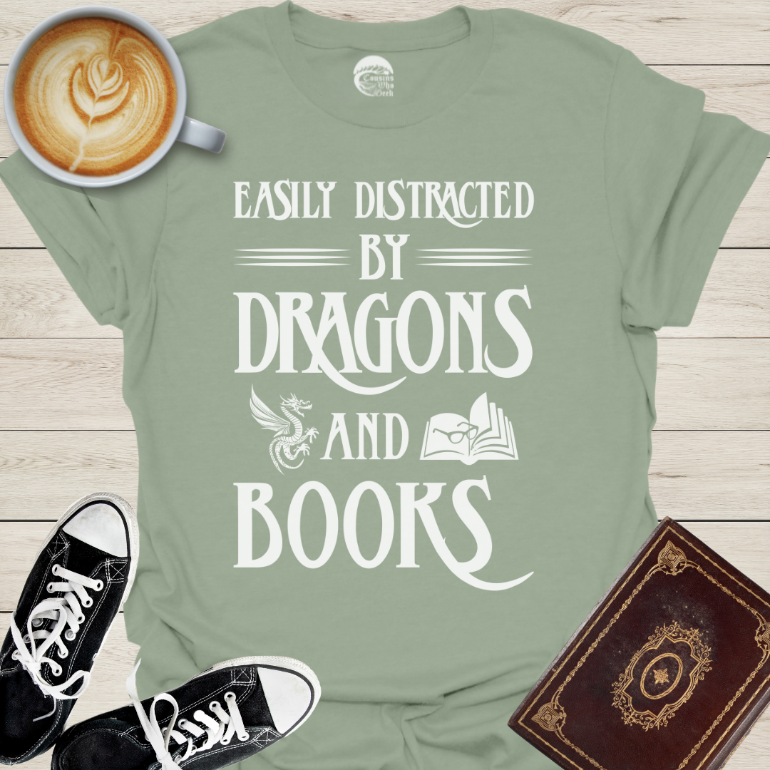 Easily Distracted by Books & Dragons T-Shirt