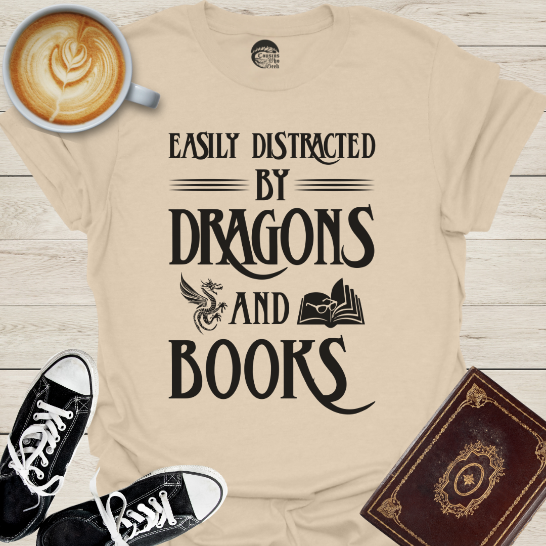 Easily Distracted by Books & Dragons T-Shirt