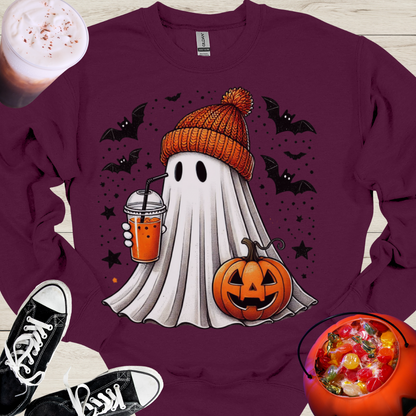 Pumpkin Spice Trick or Treat Ghost Crewneck Sweatshirt - Cousins Who Geek