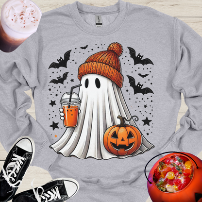 Pumpkin Spice Trick or Treat Ghost Crewneck Sweatshirt - Cousins Who Geek